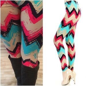 💚LAST 1 Chevron Zigzag Leggings Stretch Lounge Pants OS 2516